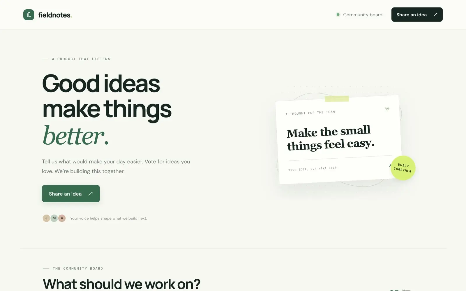 Fieldnotes, a feedback board with a Node API and PostgreSQL database, open at fieldnotes.productecho.com after a deploy from Claude Code.